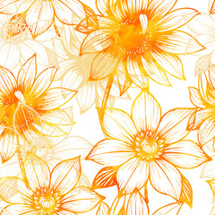 Seamless pattern with yellow watercolor flowers . Hand drawn. Not AI, vector illustration