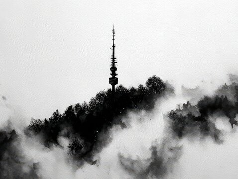 Fog embraces Torontos iconic tower in a soft watercolor landscape