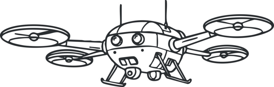 Outline vector illustration of a modern drone design, suitable for technology and innovation projects in branding and design.