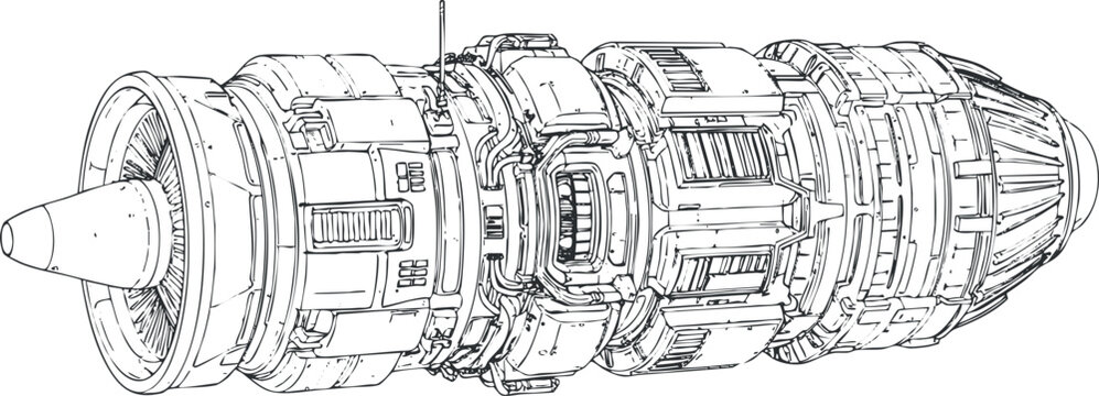 Detailed vector illustration of a futuristic jet engine design, ideal for aerospace technology concepts and engineering projects