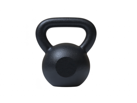 Black kettlebell, fitness equipment, isolated on transparency background, used for strength training, weightlifting, and gym workouts, promoting healthy lifestyle and physical activity