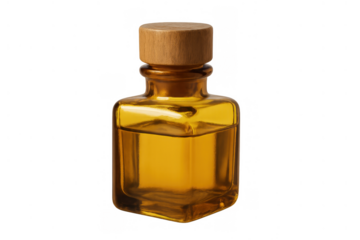 Oil bottle with wooden cap, amber glass square container, natural essence liquid for health and beauty care