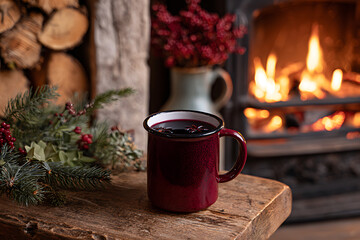 Cozy Winter Scene: Mulled Wine by the Fireplace