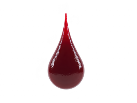 Dark red blood drop isolated on transparency background glossy texture realistic medical concept symbol of health donation emergency and laboratory analysis clean and detailed