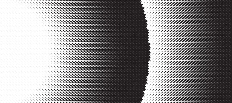 Triangle round wavy halftone pattern background. Abstract geometric backdrop with trendy mosaic effect. Dynamic fade.