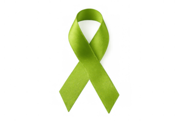 Lime green awareness ribbon symbolizing mental health support, lymphoma, organ donation, and various health causes on transparent background
