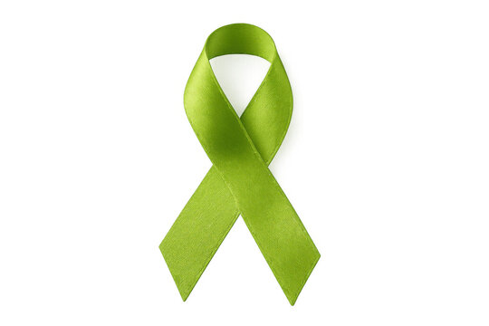 Lime green awareness ribbon symbolizing mental health support, lymphoma, organ donation, and various health causes on transparent background