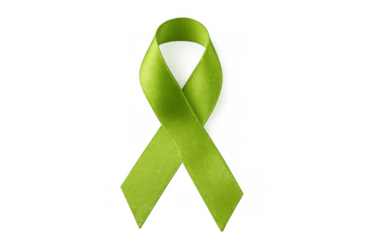 Lime green awareness ribbon symbolizing mental health support, lymphoma, organ donation, and various health causes on transparent background