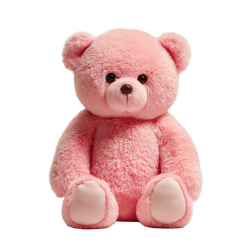 A pink teddy bear, soft and cuddly, isolated on white background ior transparent png, perfect for toy or gift display.