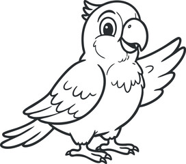 Fototapeta premium Cute cartoon parrot vector illustration in outline style, perfect for children's educational materials and playful designs