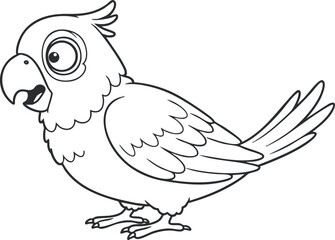 Fototapeta premium Playful outline vector illustration of a cheerful parrot, perfect for children's coloring books and educational materials