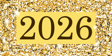 A banner with the inscription 2026 among confetti. Holiday card, banner, post