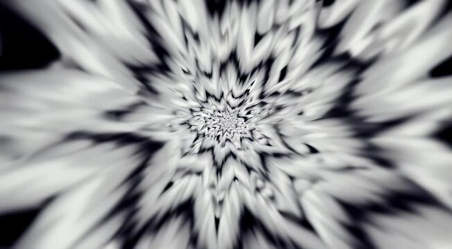 A series of rotating, kaleidoscopic images made up of geometric shapes, transforming constantly, synced to minimalistic, dissonant beats  