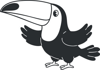 Obraz premium Playful cartoon vector illustration of a toucan bird with exaggerated beak and wings, ideal for nature-themed designs