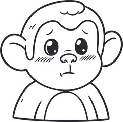 Cute cartoon monkey character illustration with a sad expression, perfect for children's projects and playful designs