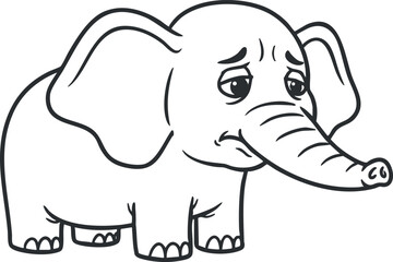 Obraz premium Cute and playful outline vector illustration of a sad elephant character, perfect for children's design projects and educational materials