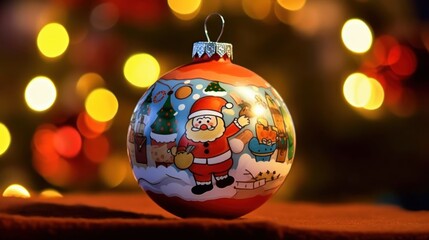 Obraz premium Christmas tree decoration with santa claus and christmas tree. Christmas Baubles. Christmas. Merry Christmas Concept. Happy New Year Concept.