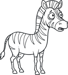 Naklejka premium Cartoon style outline illustration of a surprised zebra character, suitable for children's books and educational materials