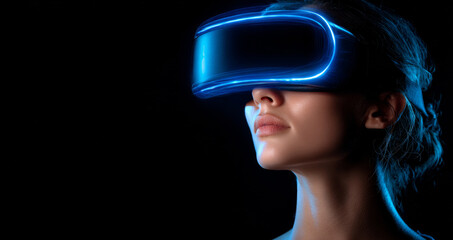Exploring virtual reality with a headset. A person immerses in a virtual world with a glowing headset, highlighting advanced technology at work.