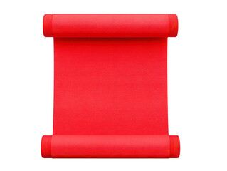 Fototapeta premium Red yoga mat rolled at both ends textured surface isolated on transparency background fitness equipment for exercise pilates or stretching vibrant color healthy lifestyle