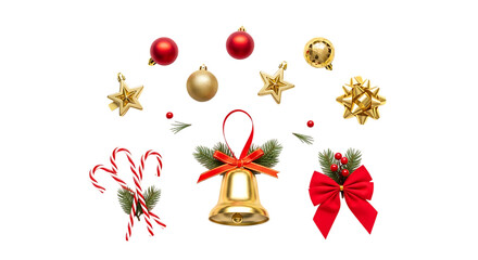 Festive Christmas Ornaments And Decorations Scattered On Black Background holiday isolated on a transparent background