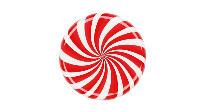 Red and White Swirl Candy Disc on Black Background circular isolated on a transparent background