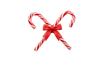 Two Crossed Candy Canes Tied with a Red Bow on Black Background ribbon isolated on a transparent background