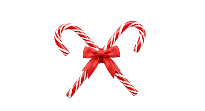 Two Crossed Candy Canes Tied with a Red Bow on Black Background ribbon isolated on a transparent background - Powered by Adobe