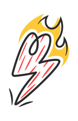 Hand drawn burning thunderbolt hitting