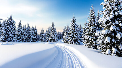Obraz premium Serene Snow-Covered Path in Winter Landscape