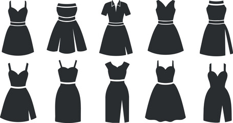 Stylish vector collection of various dress silhouettes in modern design for fashion branding and apparel projects