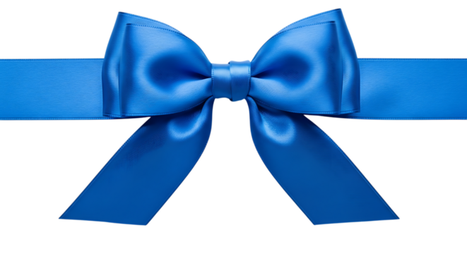Blue Satin Ribbon Bow with Horizontal Band on Black Background silk isolated on a transparent background