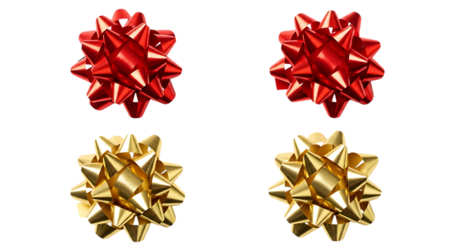 Four Decorative Red and Gold Starburst Gift Bows on Black red bow gold bow isolated on a transparent background
