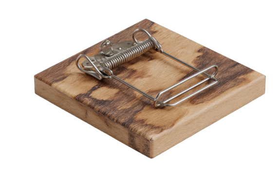Wooden platform with a simple metal spring-loaded trap