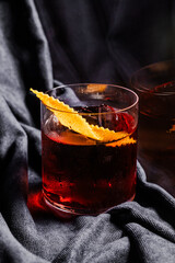Red Negroni with black background. 