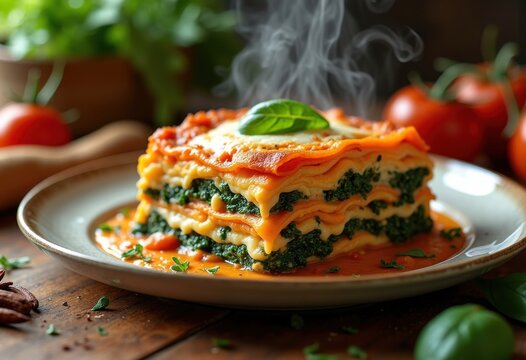 Colorful Vegetable Lasagna Layers with Creamy Ricotta Cheese in a Cheesy Bake