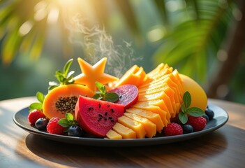 Exotic Fruit Medley Luxe Resort Refreshment Bold Colors Shape Displays Tropical Bliss