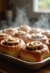 Fluffy Cinnamon Roll Delight Swirled Dough Caramelized Sugar Indulgence Cream Cheese Frosting