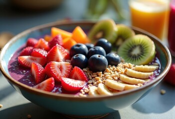 Instagram-Ready Acai Bowl Bursting with Exotic Fruit Artwork Captivating Bright Tones and Unique Compositions