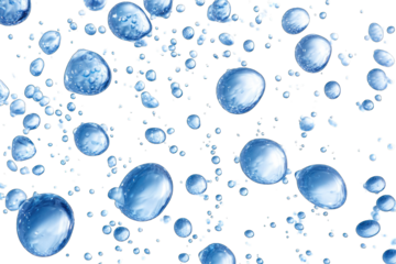 Many translucent, light-blue bubbles against black background