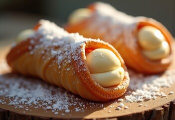 Irresistible Cannoli Pastry with Decadent Ricotta Filling Surrounded by Sweet Ingredients and Adorned with Exquisite Decorations