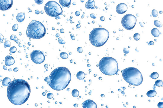 Many translucent, light-blue bubbles against black background