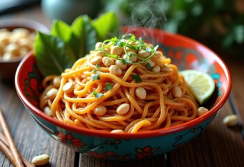 Lime Infused Pad Thai Noodles Spiced with Crunchy Peanuts Delicious Bowls of Thai Noodle Delight