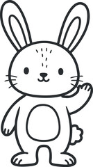 Fototapeta premium Cute cartoon outline illustration of a friendly rabbit character with big ears and a cheerful expression for children's designs