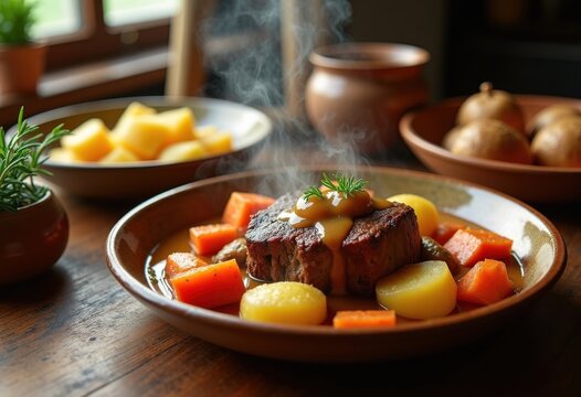 Hearty Pot Roast Carrots Potatoes Gravy Home Style Comfort Food Satisfaction Smile