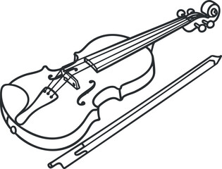 Obraz premium Outline vector illustration of a violin and bow, perfect for music-themed designs and educational projects