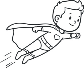 Playful vector illustration of a cheerful child superhero flying with a cape, ideal for kids' design projects