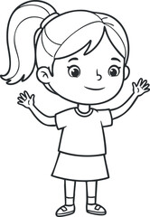 Fototapeta premium Playful line art vector illustration of a cheerful girl with a friendly expression, suitable for children's projects and designs