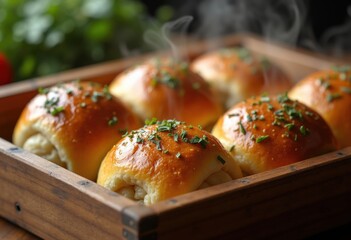 Herbed Garlic Bread Rolls Warming in Rustic Oven Hearth Sizzling with Butter Infusion