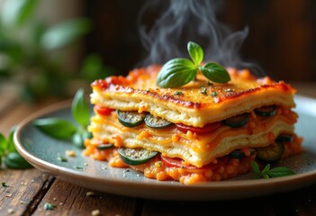 Layered Ricotta Lasagna with Roasted Vegetables and Herbs Fresh from the Garden